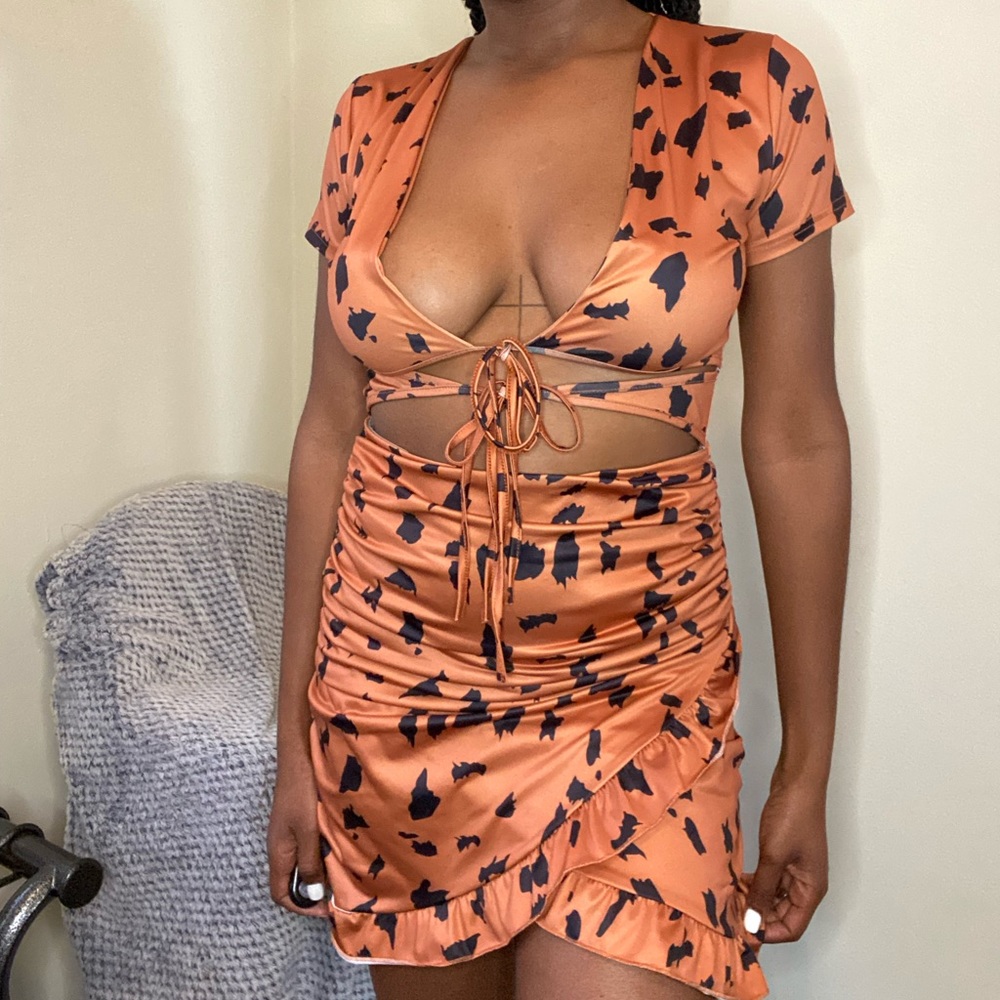 Burnt orange and black dress